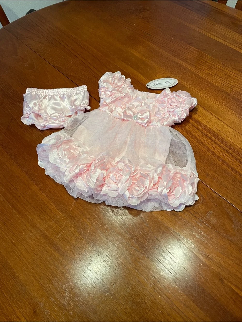 Baby Girls Pink Rosette Tulle Diaper Cover Set - Elegant Party Outfit